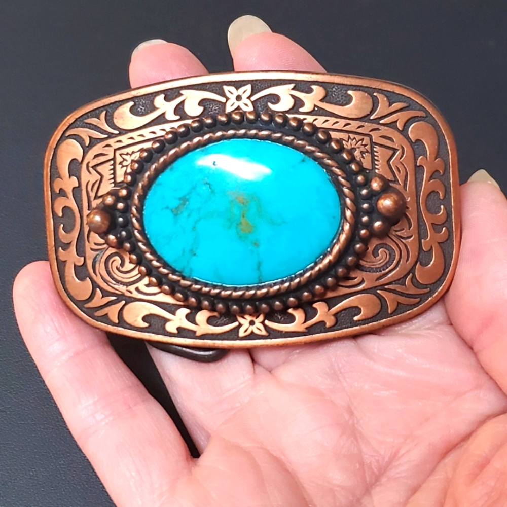 Vintage Copper Turquoise Belt Buckle